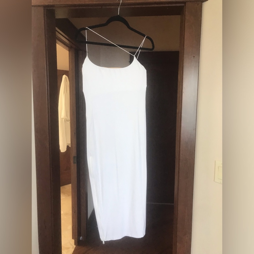 Alix NYC white body on midi dress with zip slit l
